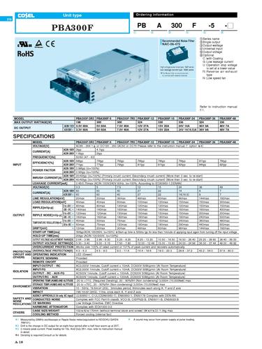 COSEL科索 PBA300F/600F/1000F/1500F 模块电源产品说明书