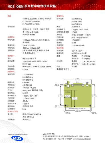 MDS 0EM系列数字电台 技术规格资料