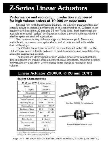 海顿 HSI永磁贯通轴式Non Captive 20mm HSI z20000 Series直线步进电机产品说明（英文版）