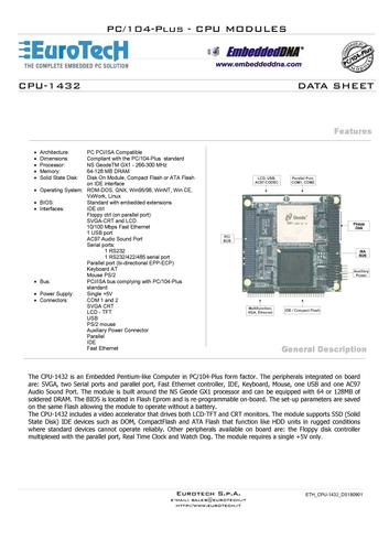 EuroTech PC/104Plus-CPU模块CPU-1432