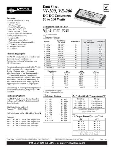 VICOR VI-200系列第一代DC-DC转换器产品说明书