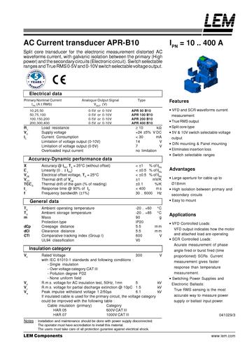 LEM 变频器专用多量程交流电流变送器APR 400 B10产品介绍（英文）